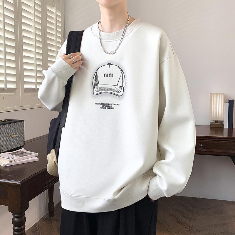 Men's Round Neck Hoodie, New Style: Spring, Autumn & Winter, Plus Velvet, Long Sleeve, Youth & Big Kids Trendy T-shirt