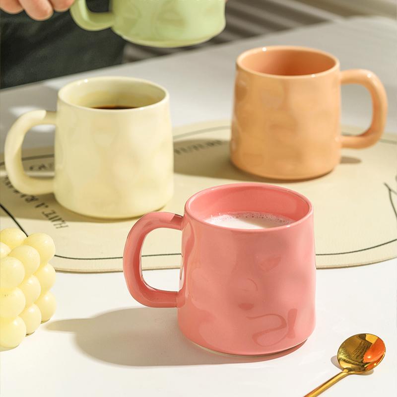 350ml Household Solid Ceramic Cup New Handle Cream Wind Office Coffee Cups High Aesthetic Underglaze Colour Green Creative Mug