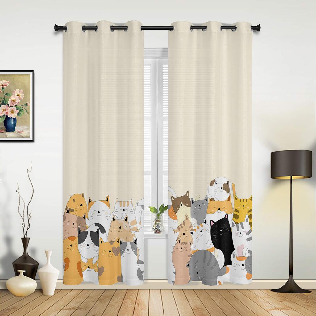Cortinas de corda de gato de desenho animado para quarto, sala de estar, cortinas de cozinha, quarto infantil, cortina de janela, decoração moderna para casa