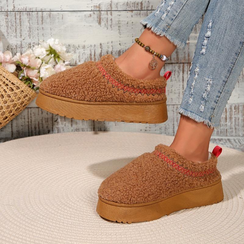 Thick bottom outer wear winter bag head half slippers new ethnic style lace hairy half tray foreign trade snow cotton slippers