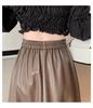 Women's PU Leather A-Line Midi Skirt: Autumn/Winter High Waist, Large Swing, Hip-Covering, Casual Temperament.