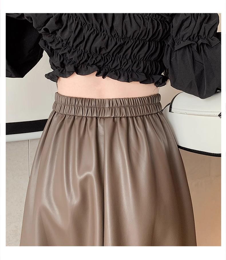 Women's PU Leather A-Line Midi Skirt: Autumn/Winter High Waist, Large Swing, Hip-Covering, Casual Temperament.