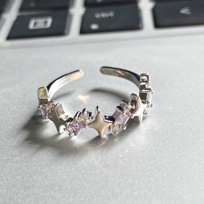 2 Pieces Adjustable Rings Purple Rhinestone Engagement Rings Y2K Rings Aesthetic Jewelry Alloy Material Gift for Women