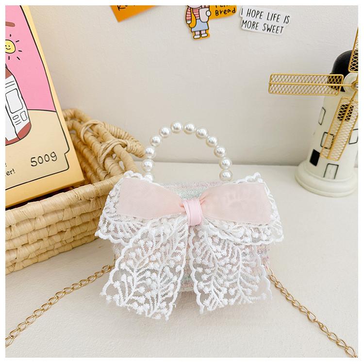 Cartoon Flower Bow Girl Decoration Children Shoulder Bag With Lace Design