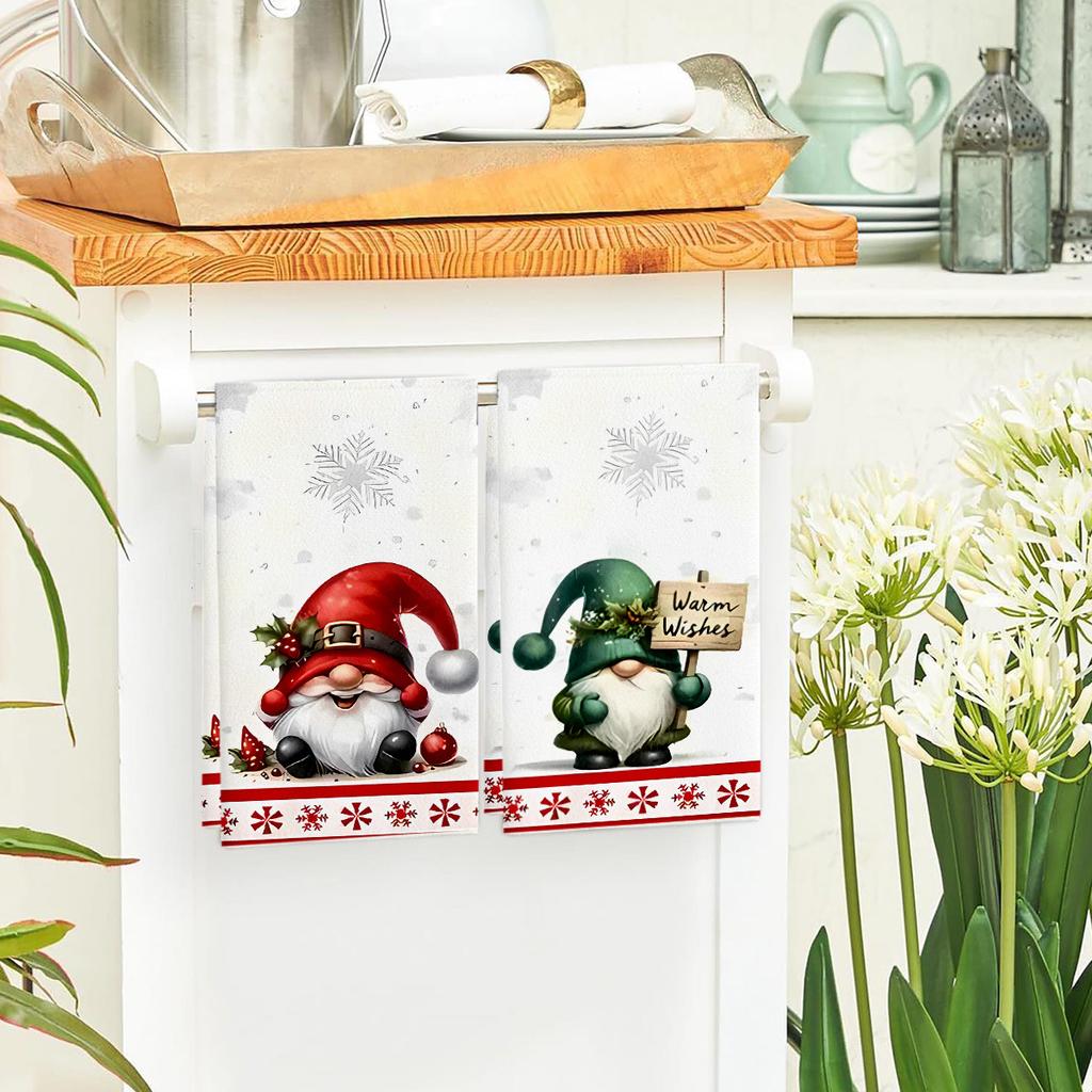 2Pcs Christmas hand towel Christmas plaid print towel Kitchen decorations 45 * 66 Dishcloth Cleaning rag