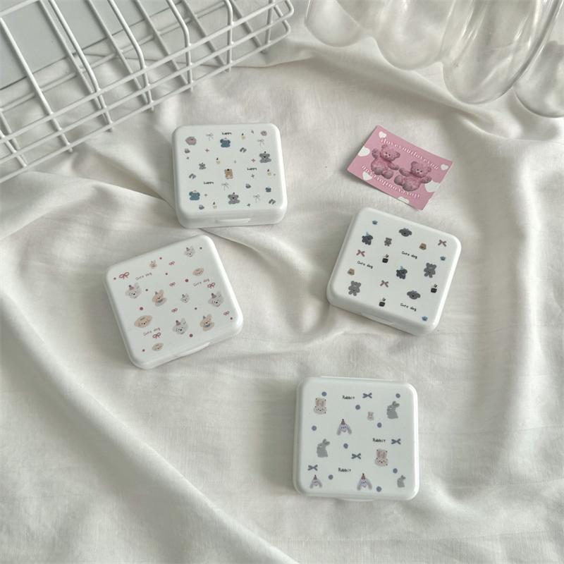 Cute Portable Cartoon Dog Rabbit Eye Contacts With Mirror Contact Lens Case Colored Lenses Container Box For Party Travel Set