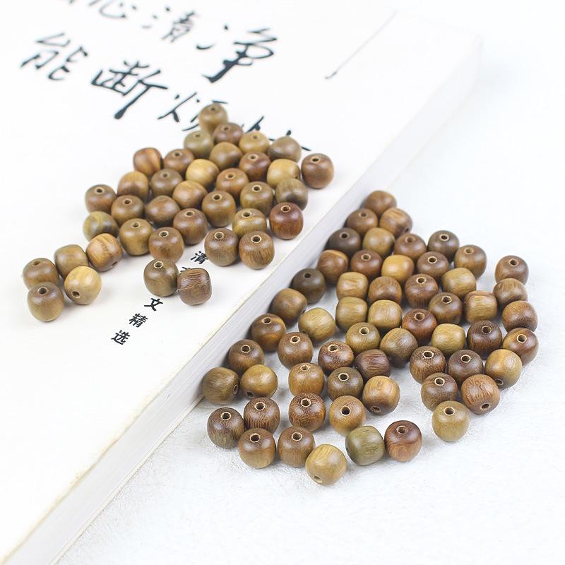 Green Sandalwood 7x8MM Barrel Beads for DIY Buddhist Bracelets - Pre-drilled Wenwan Accessories