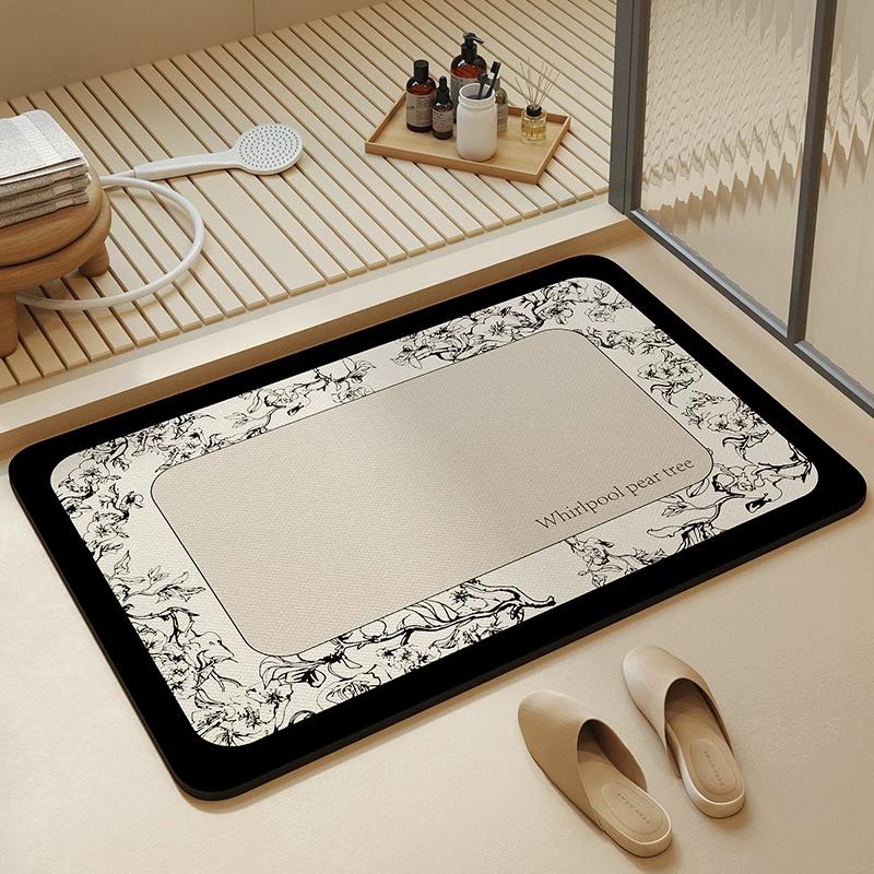 Bathroom Mats Cream Wind Diatom Mud Absorbent Pad Bathroom Entrance Mat Bathroom Toilet Quick-Drying Non Slip Carpet