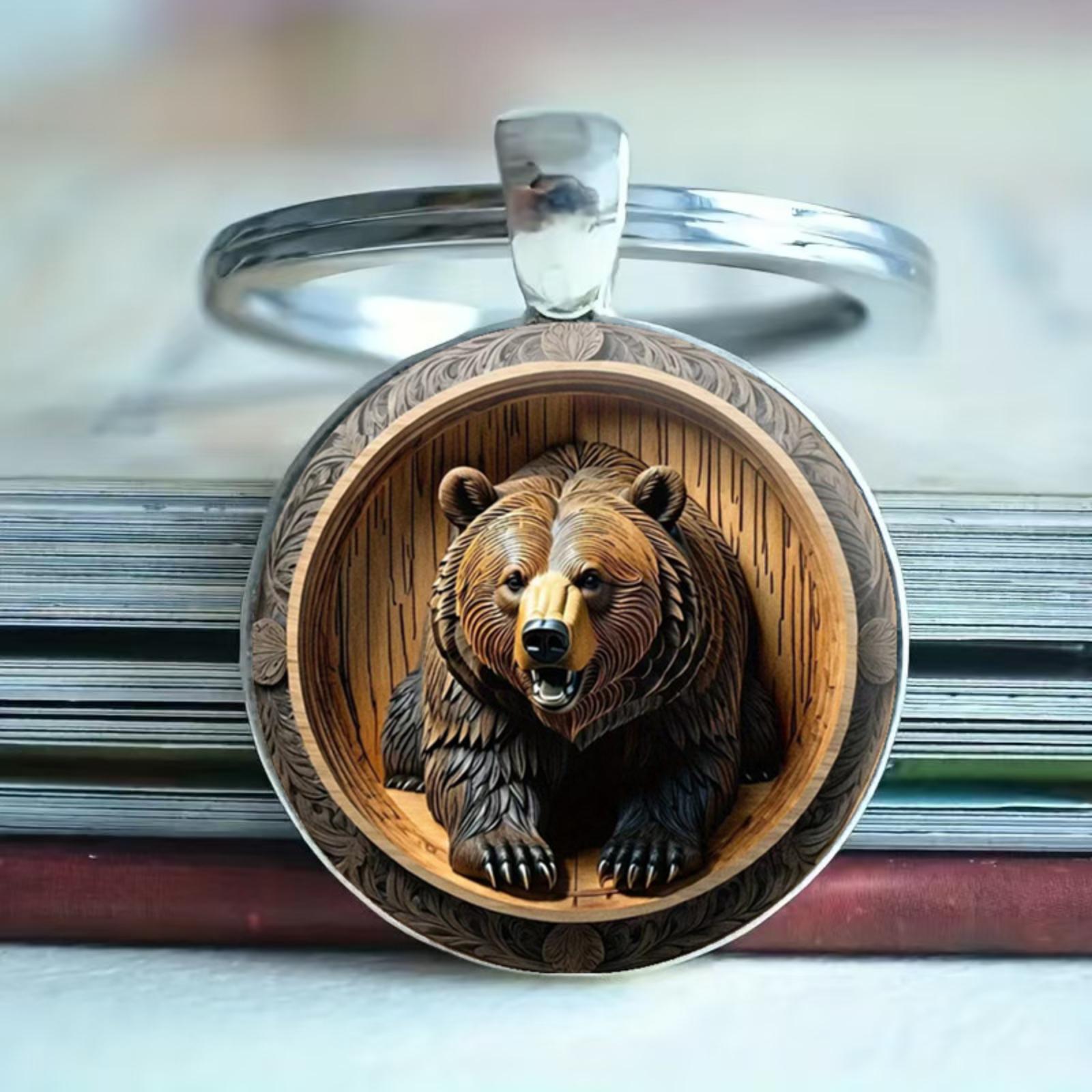 

Glass Alloy Keychain with 3D Bear Carving Pendant Durable Metal Ring and Detailed Design for Everyday Use and Gift Purposes One Size