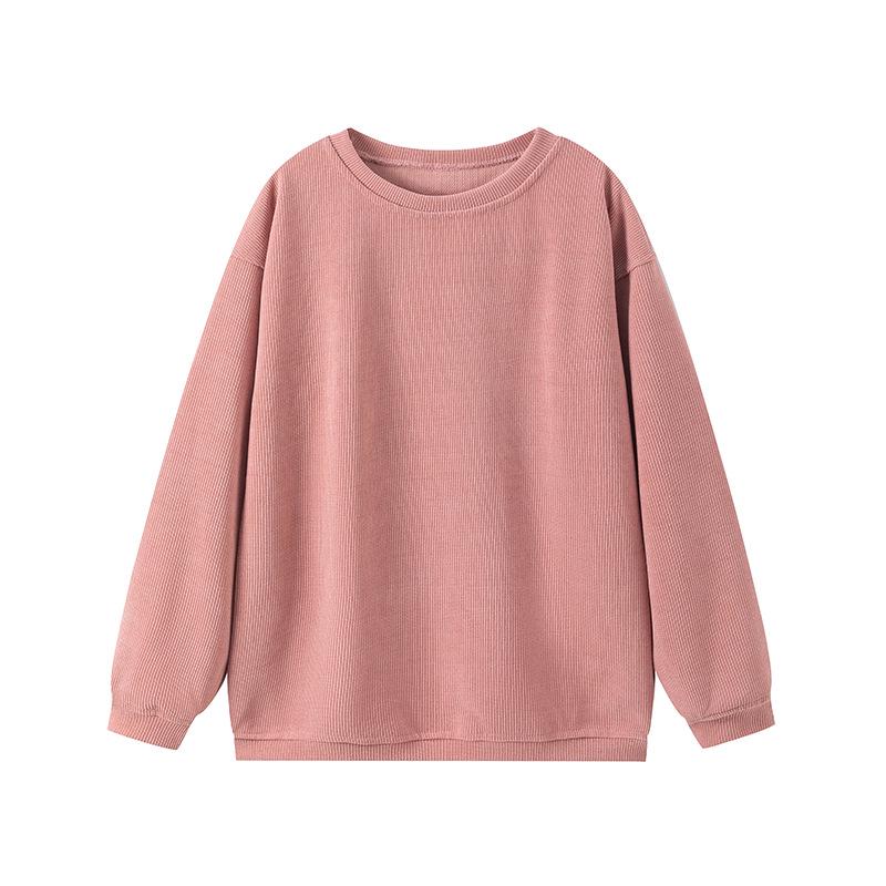 Women's Autumn/Winter Corduroy Round Neck Sweatshirt - Casual Long Sleeve Fashion Pullover