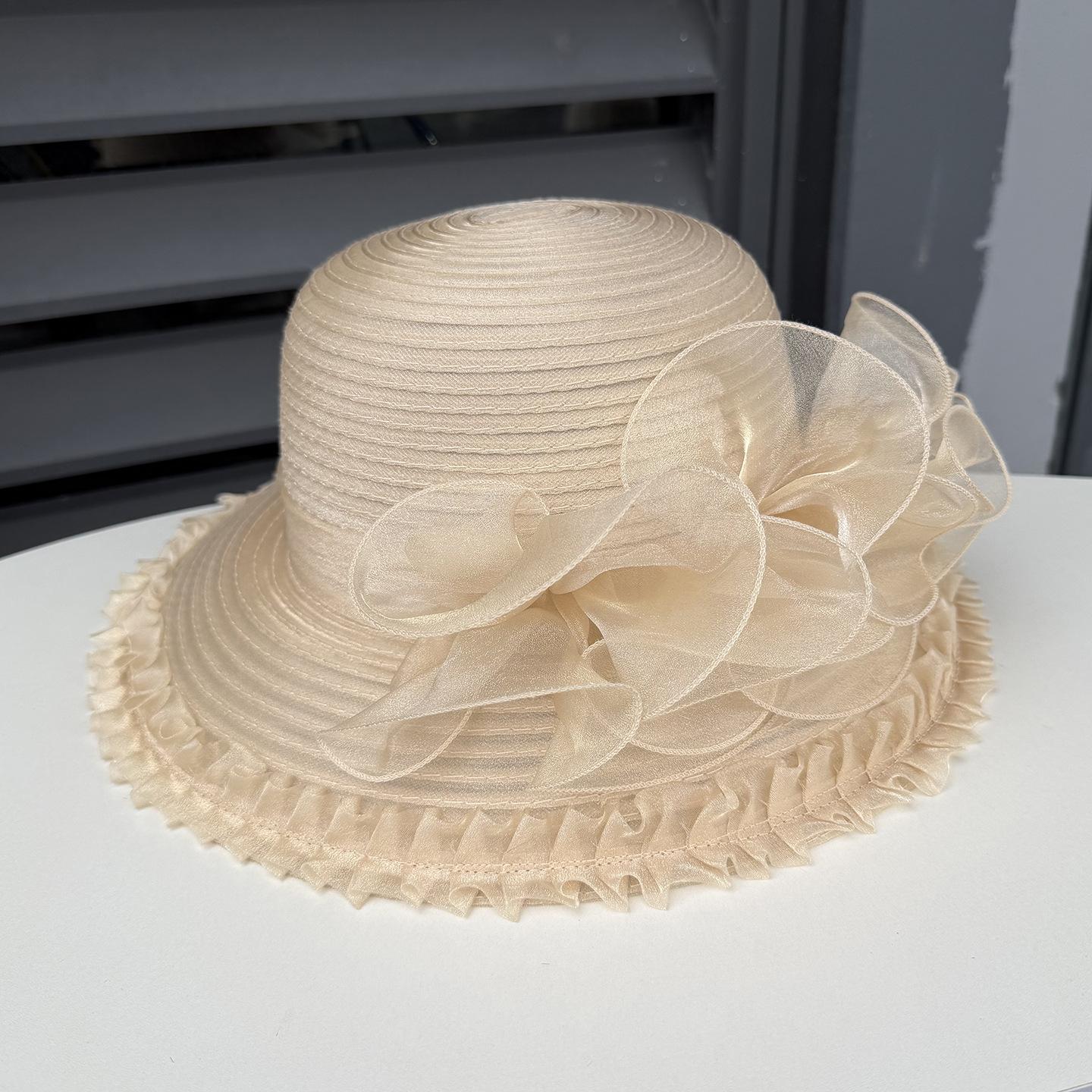 Korean UV Resistant Women s Sun Hat Organza Floral Design Fashionable Large Beach Sun Hat for Summer Outings Cool Hat grey бежевый