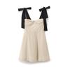 Summer Retro Color Block Bow Spaghetti Strap Dress - European & American Linen Blend Women's Clothing