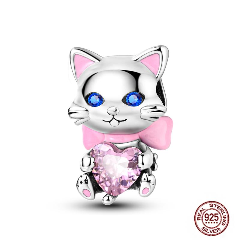 Fit Original Pendant Animal Charmscopper Pink Heart Pet Cat Dog Blue Owl Squirrel Beads Bracelet Women Diy Birthday Jewelry
