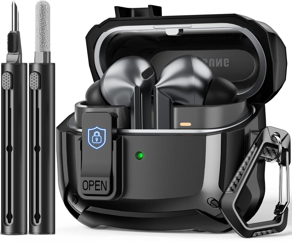 For Samsung Galaxy Buds 3 Pro/Buds 3 Case Cover with Secure Lock Clip Shockproof Protective Case with Carabiner & Cleaning kit