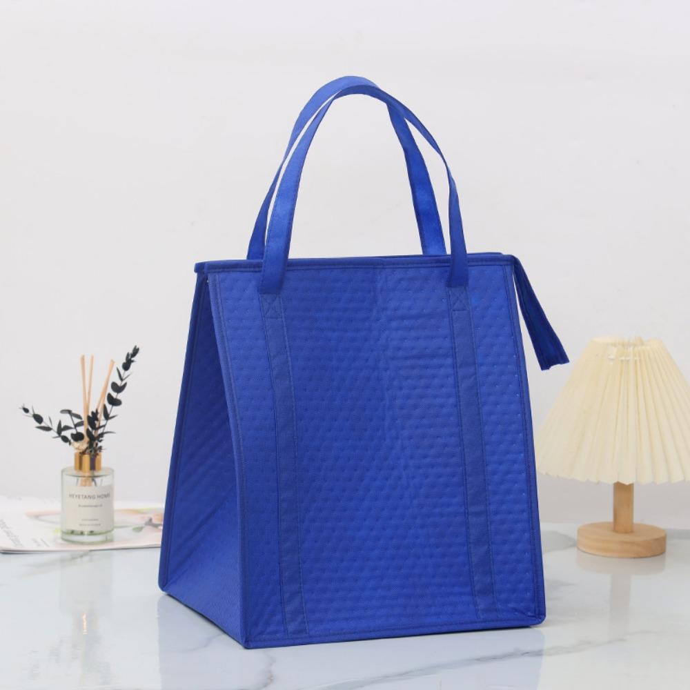 

Portable Non-woven Thermal Cooler Bag Folding Large Capacity Tin Foil Handbag with Zipper Insulated Lunch Box Picnic Camping