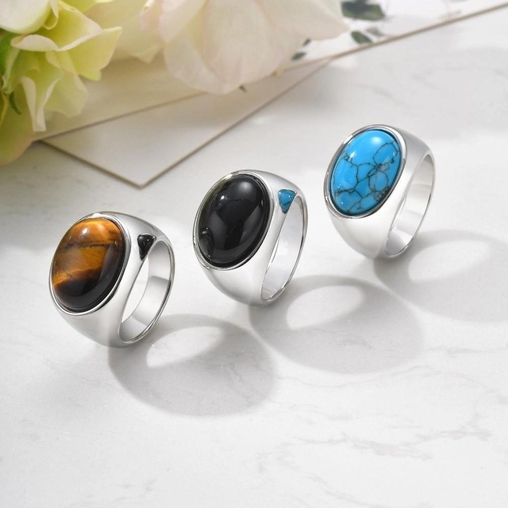 Vintage Glaze Ring Stainless Steel Oval Finger Ring Gothic Punk Rock Stone Eye Ring  Party Favors