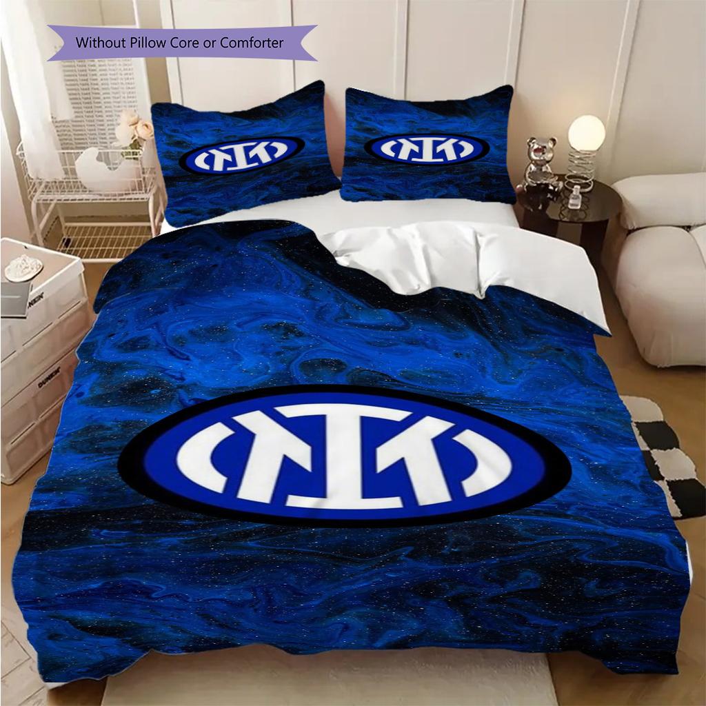 Biancheria da letto con stemma Inter Milan (1 * copripiumino + 2 * federa, senza nucleo) Set biancheria da letto 2D Piatto Regalo di Natale Compleanno Morbido e Confortevole