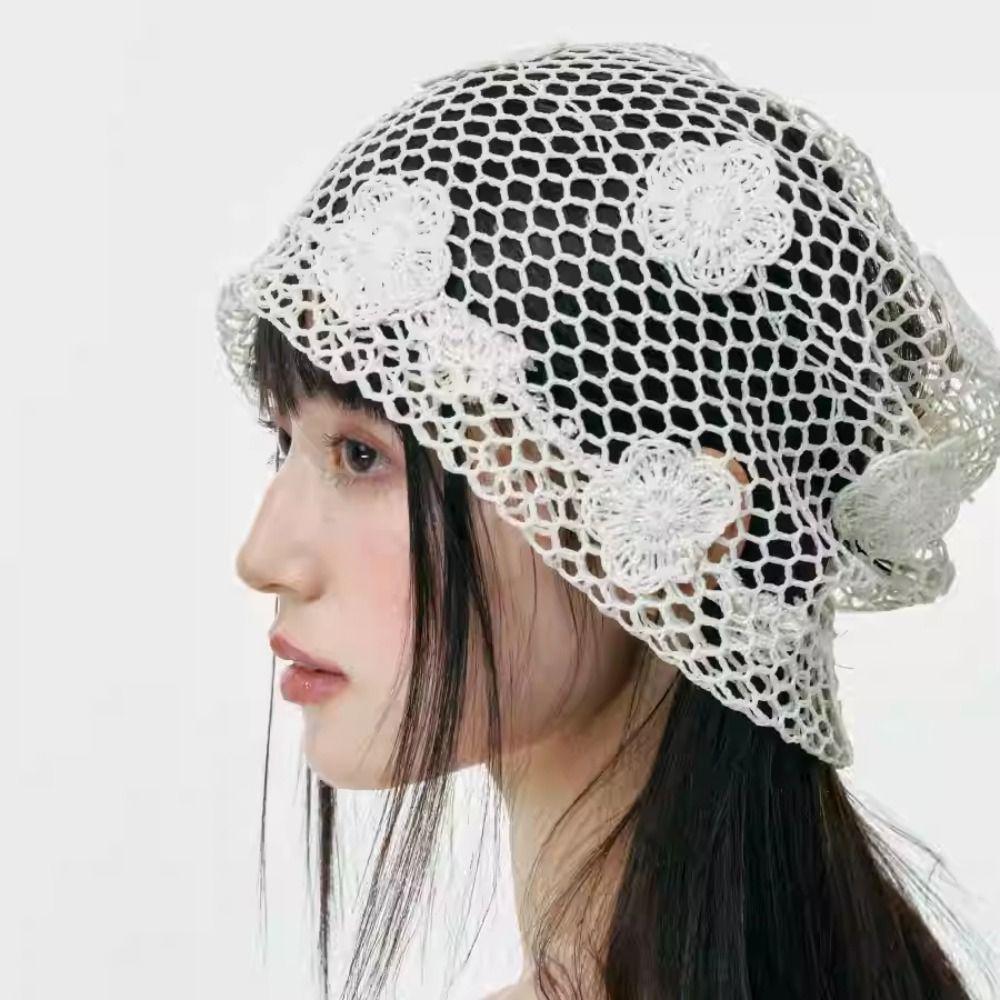 Cute Lace Beanies Hat Handmade Flower Knitted Hat Retro Weave Cap Apparel Accessories