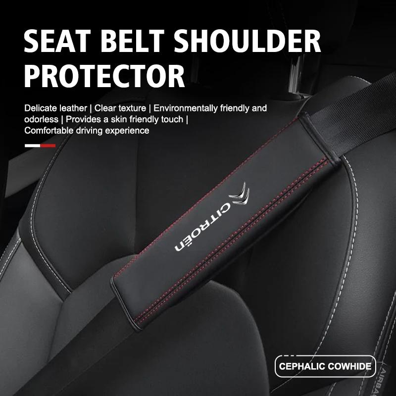 Car Seat Belt Leather Safety Belt Shoulder Cover Protect Pad For Citroen C5 C1 C2 C6 C4L DS3 DS4 DS5 C-Elysee Grand Berlingo akr256