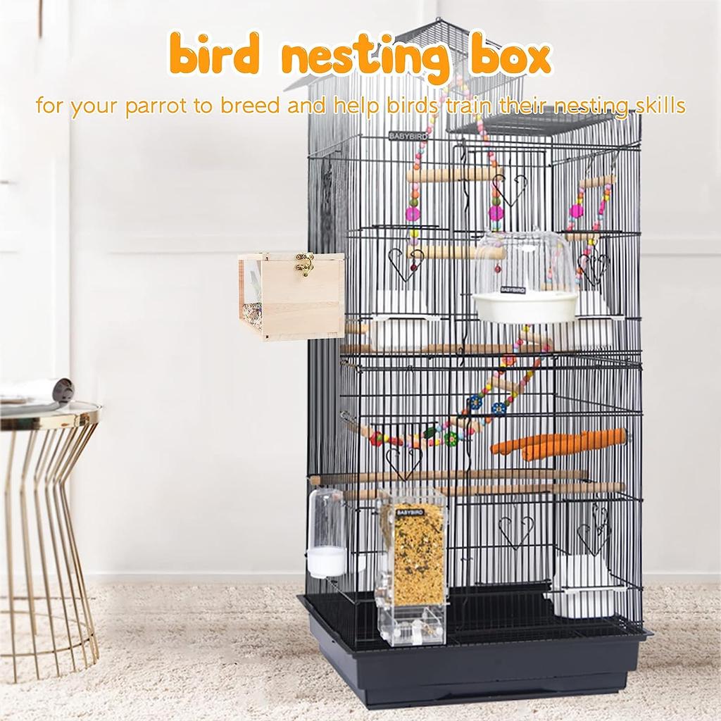 Transparent Wooden Bird House Nest for Parrots Parakeets Cockatiels Breeding Box Cage Accessories  Home Balcony Decoration Easy
