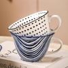 Polka Dot Blue Pattern Ceramic Cup Large Capacity Coffee Mug Jumbo Mug Tea Milk Cereal Mug Breakfast Cup for Home Kitchen, 1pc