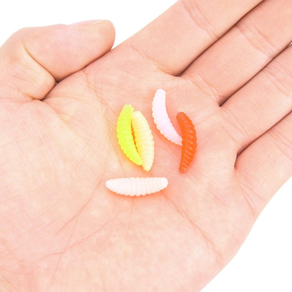 T0040 100 Stück Silikon 5 Farben 2cm Biomimetischer Weichwurm Made Wurm Mehlwurm Angelköder Lebensechte Köder