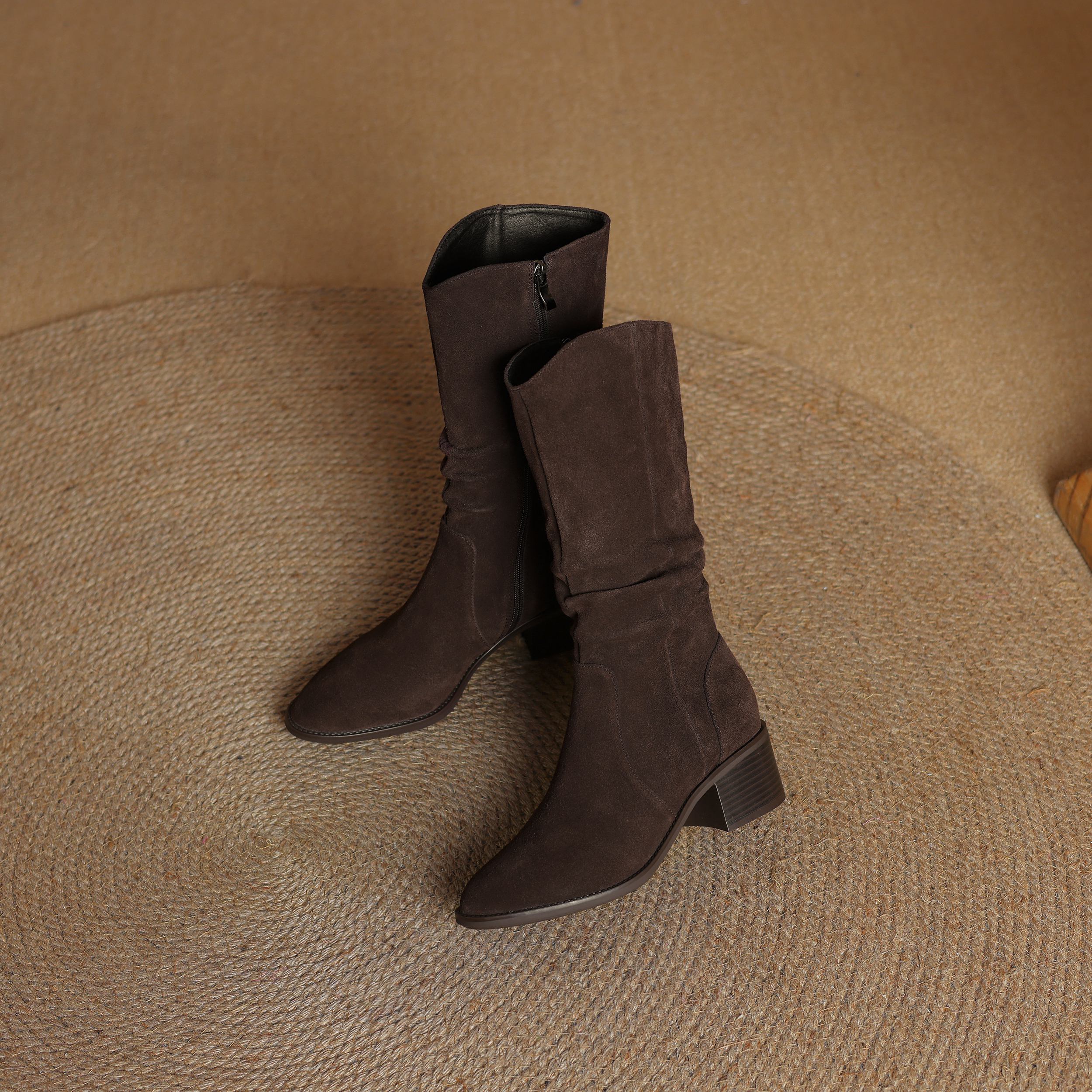 Krazing Pot Коровья замша Нубук Зимние Средний каблук Вестерн Сапоги Женские На молнии — фото 5