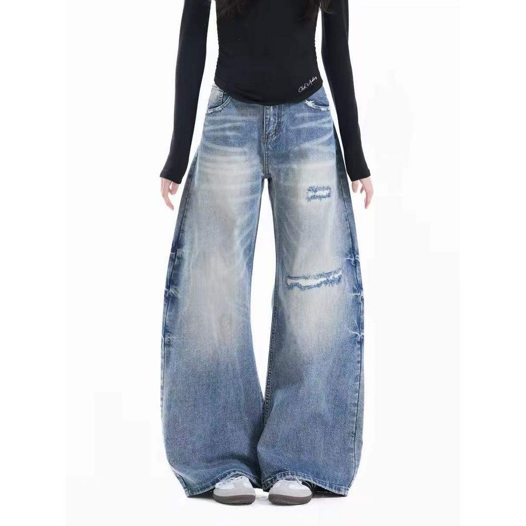 Special for Retro Washing, Old Cat Whiskers, Destructive Jeans, Loose and Versatile Wide-leg Pants for Men and Women In Spring and Autumn