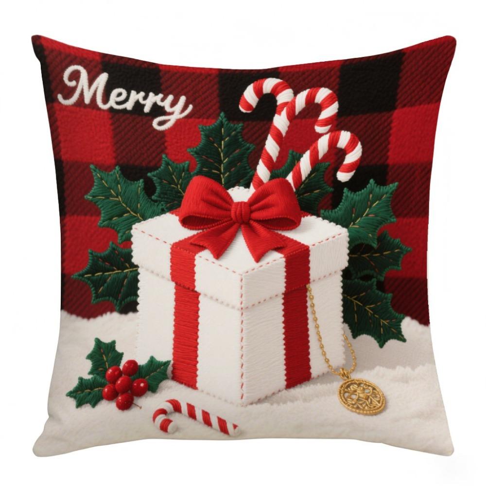 Christmas Tree Pattern Christmas Cushion Cover Plush Throw Pillow Cover Holiday Decor