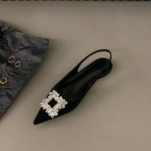 Summer Design Women Sandals Shoes Fashion Rhinestone Slip On Flats Heels Ladies Pointed Toe Elegant Slingback Sandals