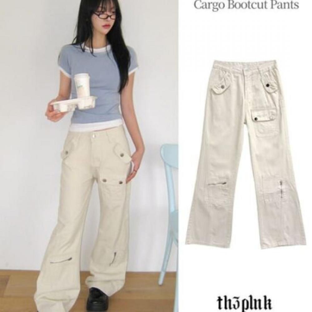 The Pink Hiphoo Multi Pocket Semi Wide Cargo Bootcut Pants
