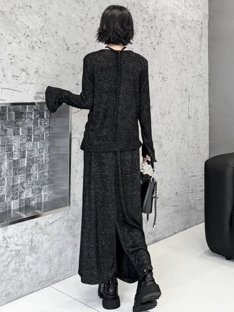 XITAO Casual Loose Elastic Waist V-neck Flare Sleeve Set GMM1050