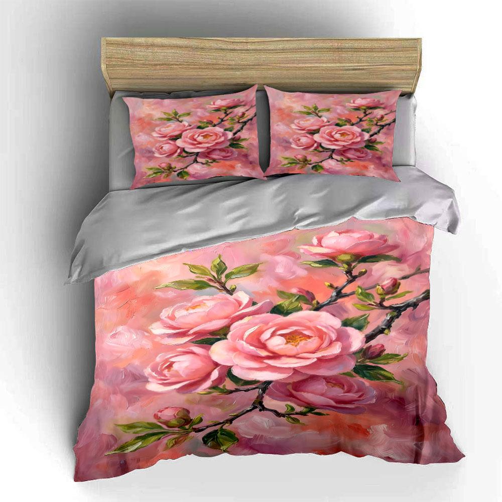 Pink roses with branches. Bedding sets Duvet cover sets Duvet covers Pillowcases(1 * Duvet Cover 2 * Pillowcases, without duvet insert)