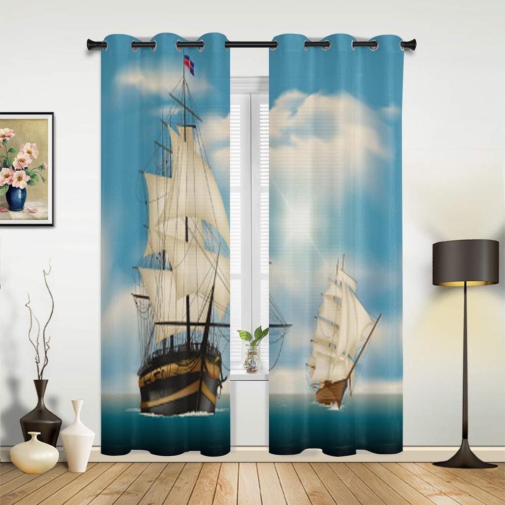 Segelschiffe auf See Luxus-Fenstervorhang für Wohnzimmer Schlafzimmer Heimdekoration Küche für Fenstervorhänge