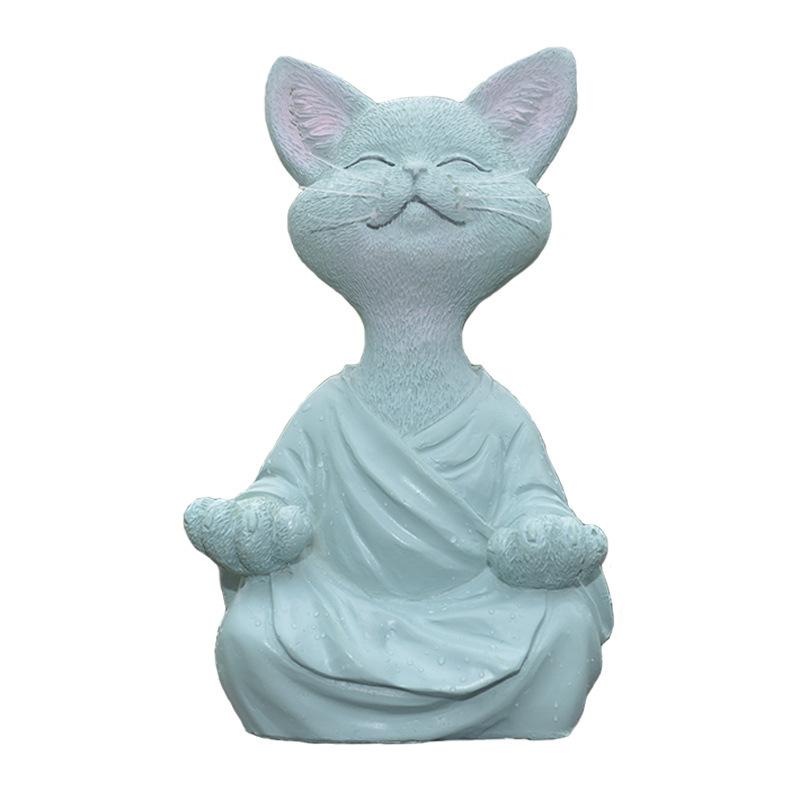 Statua di Gatto Zen in Resina in Posizione di Meditazione per Arredamento Casa e Ufficio