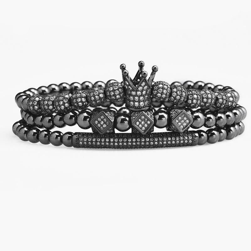 2026 Stretch 3-piece Crown Bracelet Micro-inlaid Bent Pipe Bracelet European and American Style Jewelry