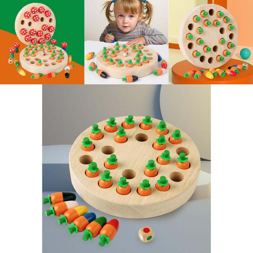 Mushroom Carrot Memory Chess Wooden Educational Board Game For Kids And Family