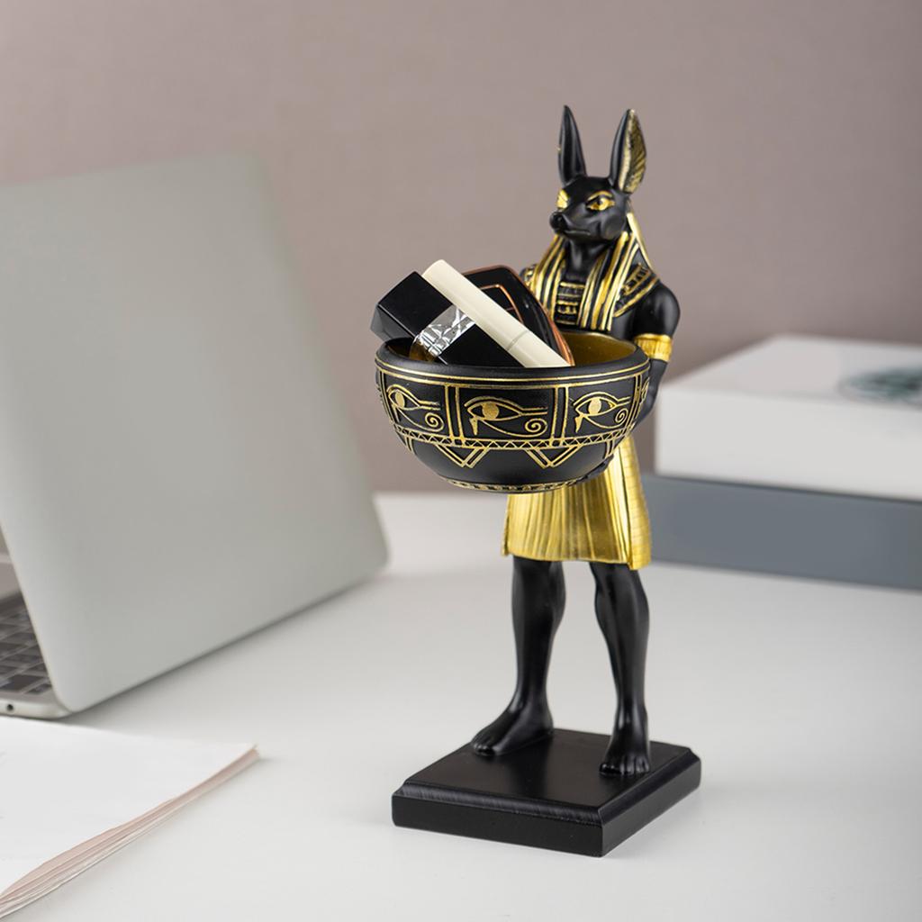 25cm Anubis Figurine Resin Egyptian God Figurine with Bowl Ancient Egypt Art Sculpture Ancient Egypt Decor & Desktop Organizer