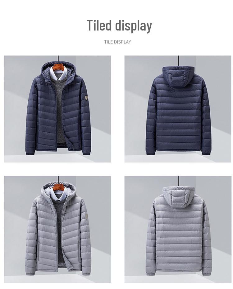 Men's Lightweight Hooded Down Jacket 2025 – Short Style, Stand-Up Collar, Trendy Winter White Duck Down Outerwear