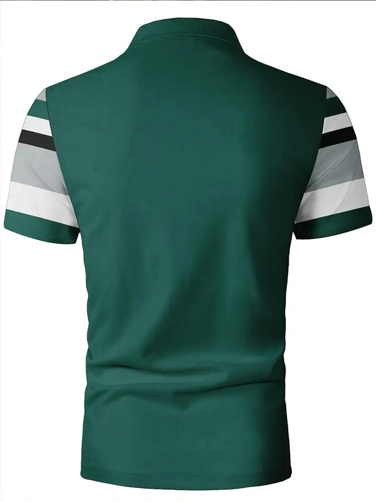 Men'S Casual Striped 3D Print Golf Shirt