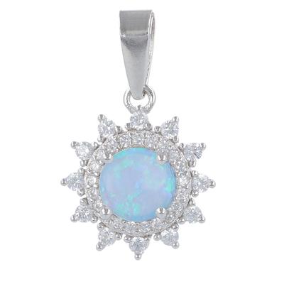[R4796] - Silver Pendant 'Opal Goddess' Blue White Silver (rhodium) - 13 Mm