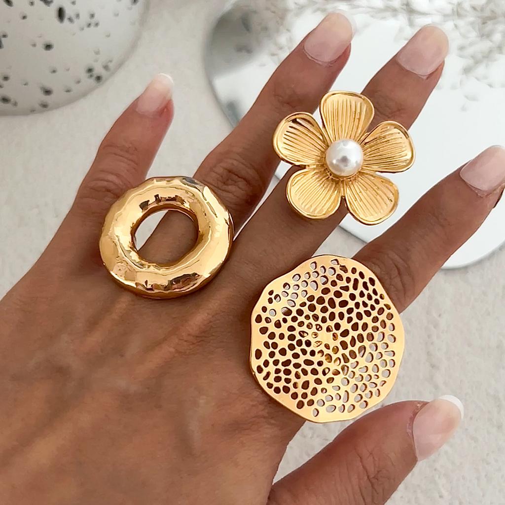 Ingemark 27 Styles Unique Exaggerated Big Flower Starfish Moon Rings Women Punk Geometric Adjustable Finger Ring Grunge Jewelry