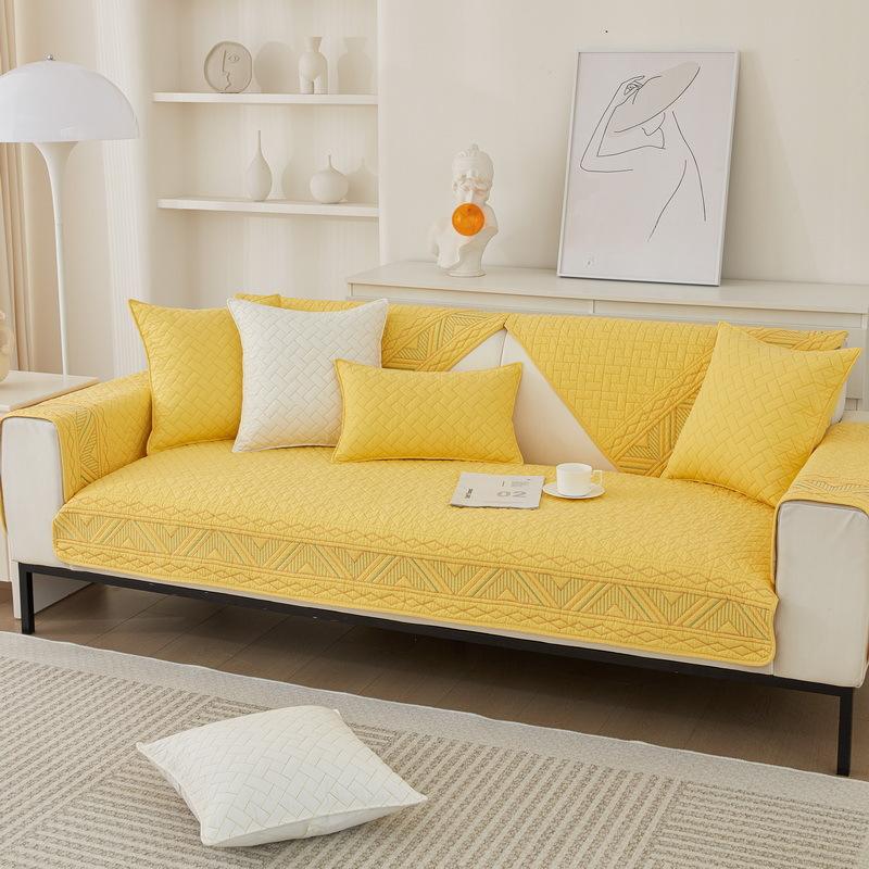 Nordisch Schlichte Einfarbige Sofakissen Vier Jahreszeiten Reiner Baumwollstoff Rutschfestes Baumwoll-Sitzkissen Universelle Moderne Sofabezug Abdeckung