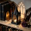 Colorful Balcony Figurine Gothic Cathedral LED Candle Lantern, Church Shaped Flameless Tealight Lamp, Artistic Home Decor Spooky Vintage Desktop Night
