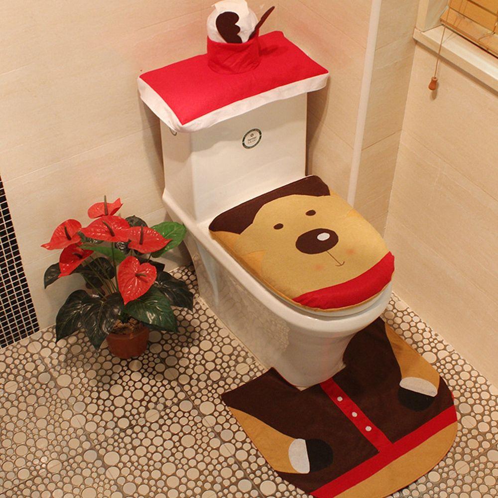 Set Christmas Decorations Decorative Products Toilet Seat Cover Toilet Case Rug Set Toilet Mat