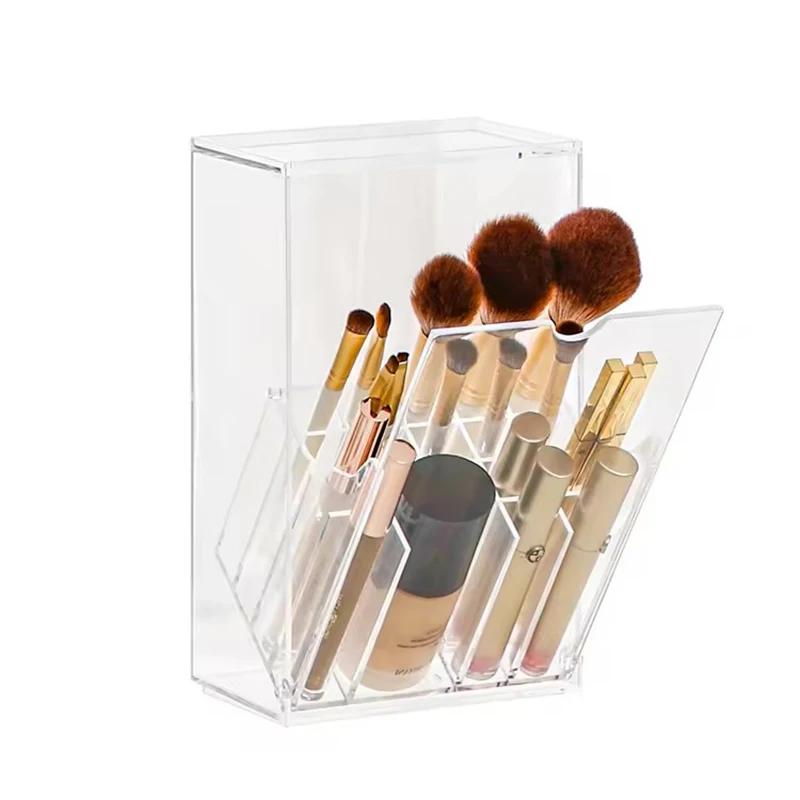 Clear Cosmetic Brush Storage Box, Makeup Brush Holder with Lid, Large-Capacity Design for Organize the Vanity Desk