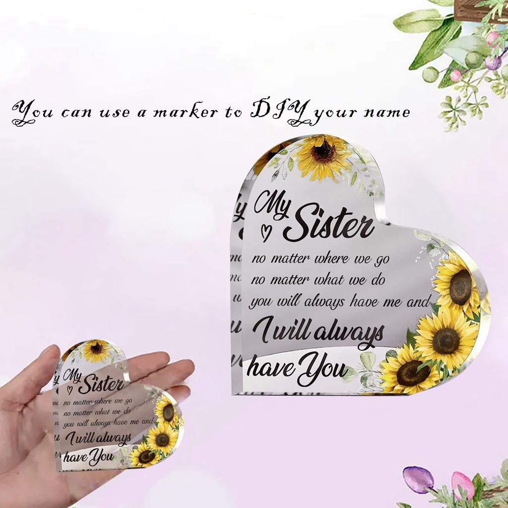 Mother'S Day Gift Heart Shaped Acrylic Sunflower Gift Ornaments Transparent Acrylic Heart Plaque Acrylic Decoration Supplies