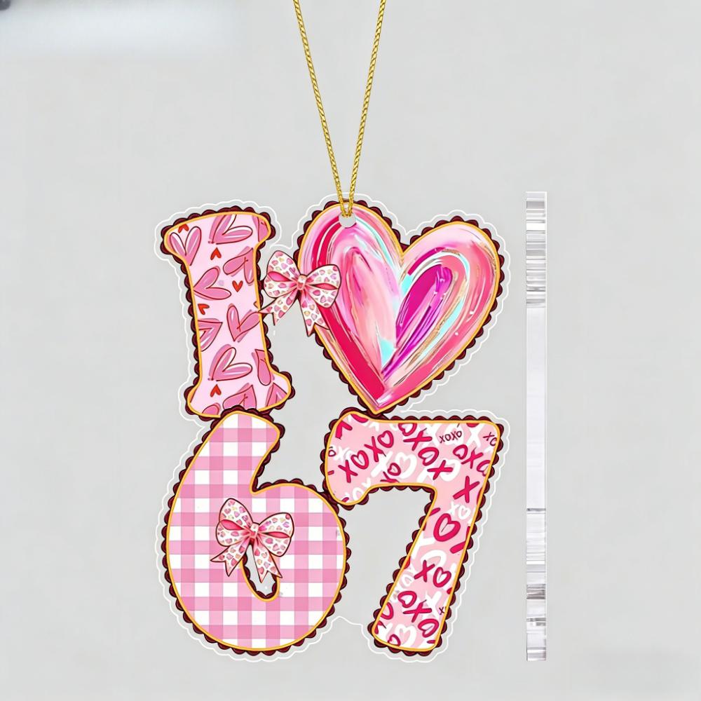 

Valentine S Day Digital Acrylic Decoration | Pink Heart I Love 67 Xoxo Romantic Pendant for Couples, Hanging Art Deco Style, Ideal for Anniversary 8*8cm