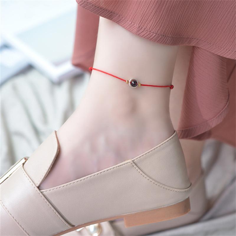 #1Pc Garnet Beaded Anklet, Jewelry, Accessories, Women's Red Rope Tether, Red Garnet, Korean Version Simple Personality Anklet