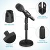 KALLORY Microphone Stand Desktop Round Base Adjustable Height 26-36cm Microphone Clip Included Lightweight Space-Saving Black